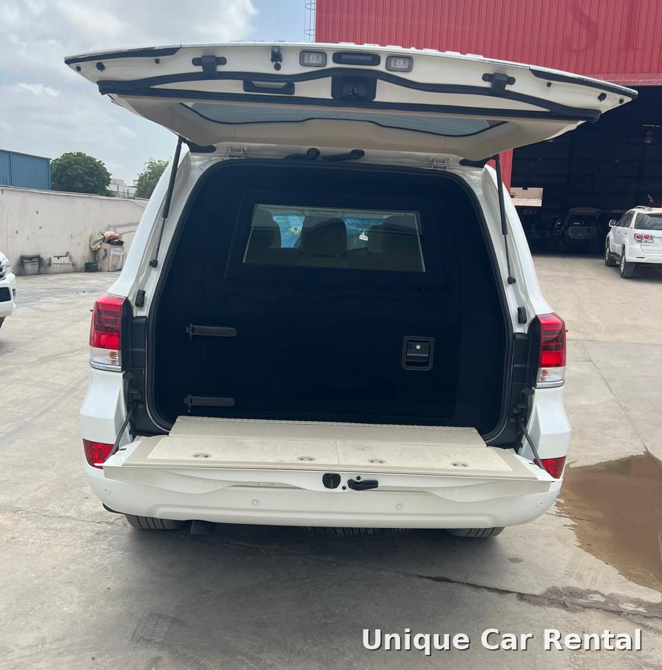 Bulletproof Toyota Land Cruiser 200 with protected rear compartment and ballistic window