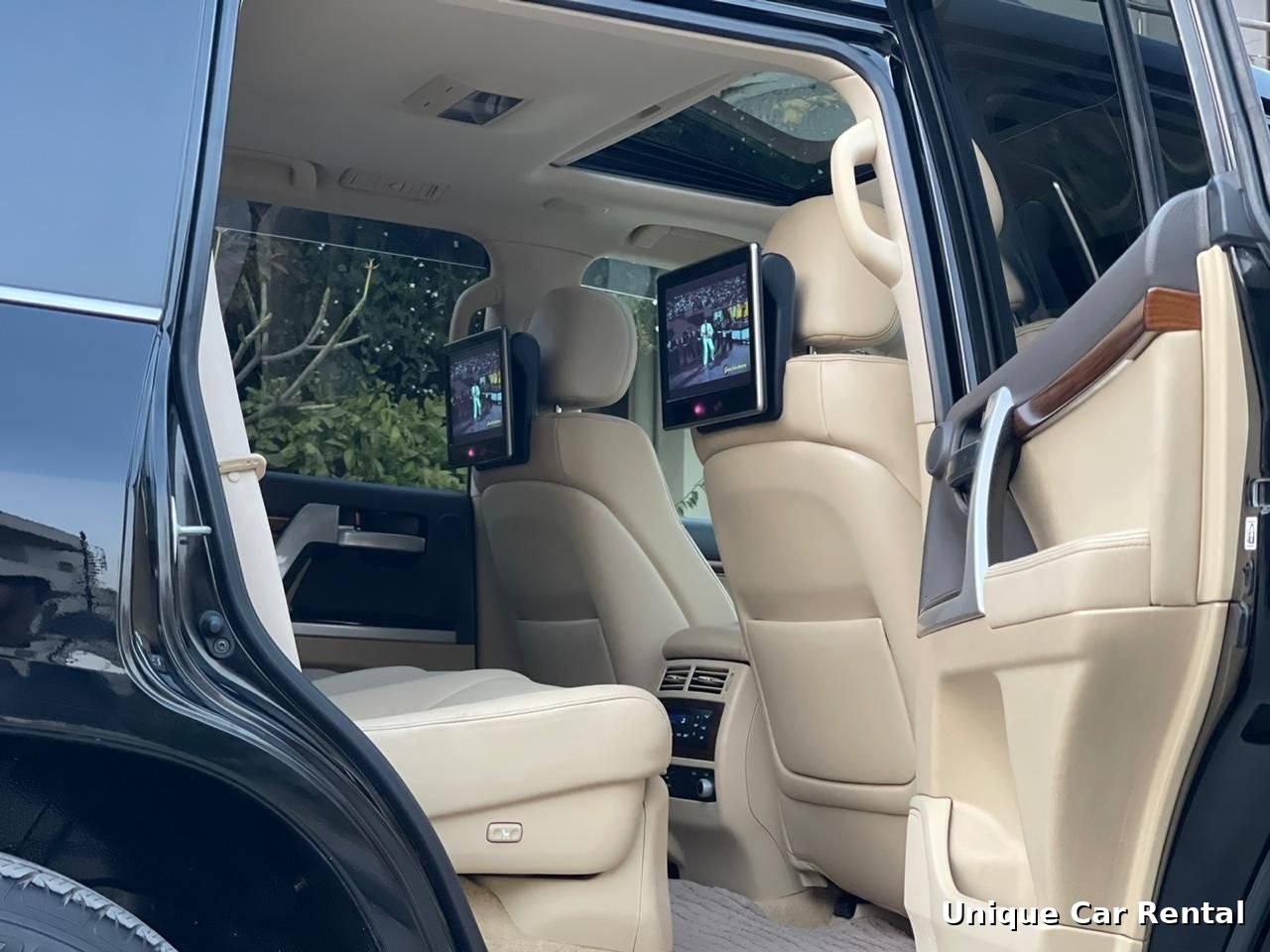 Bulletproof Toyota Land Cruiser V8 rear seats with entertainment screens in Karachi